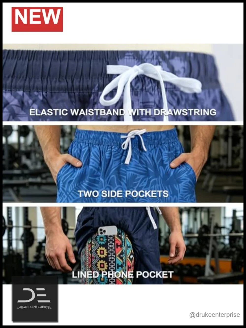 Men's Swim Trunks 2 in 1 Board Shorts with Compression Liner Quick Dry
